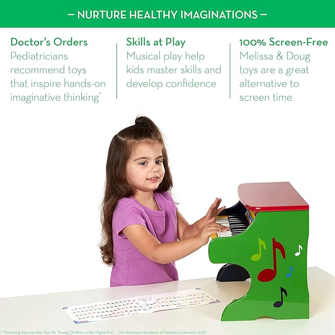 Melissa & Doug Learn-To-Play Piano With 25 Keys and Color-Coded Songbook Toy Piano For Baby, Kids Piano Toy, Toddler Piano Toys For Ages 3+, Yellow/Brown,green