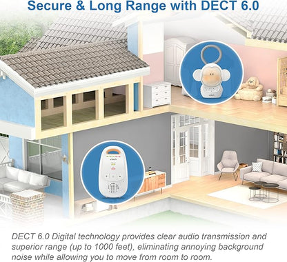 VTech DM1411 Audio Baby Monitor & Portable Soother Dual-Unit Rechargeable Battery, Long Range, Soft-Glow Night Light, Soothing Sounds & Lullabies, Digital Wireless Transmission, Sound Indicator
