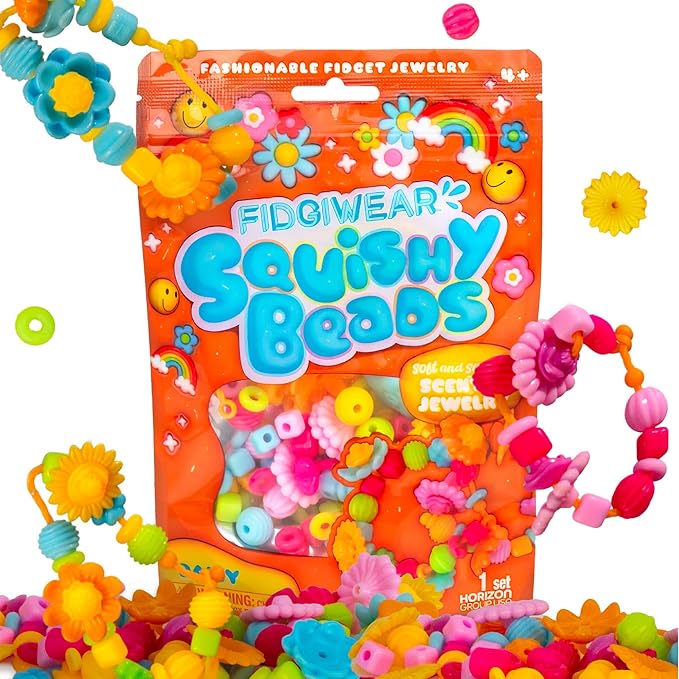 Fidgiwear Squishy Beads – Daisy Orange Theme, Create Fashionable Fidget Jewelry with Scented Squishy Beads for Jewelry Making, Toddler Sensory Bracelet Making Kit for Ages 3+