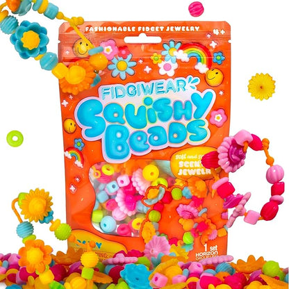 Fidgiwear Squishy Beads – Daisy Orange Theme, Create Fashionable Fidget Jewelry with Scented Squishy Beads for Jewelry Making, Toddler Sensory Bracelet Making Kit for Ages 3+