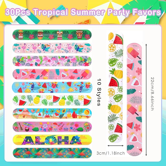 Viicoor 30 PCS Slap Bracelets Pink Hawaii Snap Bracelet Wrisrtband for Party Favors Aloha Bag Filler School Prizes Gifts Party Favors Bulk (8-Hawaii-30PCS)