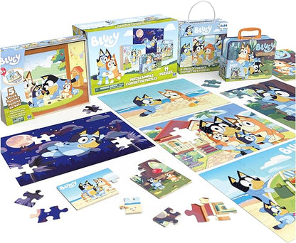Bluey 11 Puzzle Bundle Set, 8- and 24-Piece Wood, Fuzzy, & Die-Cut Jigsaw Puzzles for Preschoolers and Kids