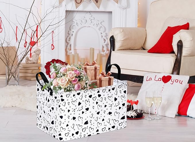 MAIZMZ Girls Empty Gift Basket Heart Print Storage Cube for Women, Closet Shelf Organizer Bins with Handles Nursery hamper Kids Toys Books Box Room Deco