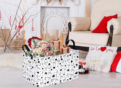 MAIZMZ Girls Empty Gift Basket Heart Print Storage Cube for Women, Closet Shelf Organizer Bins with Handles Nursery hamper Kids Toys Books Box Room Deco