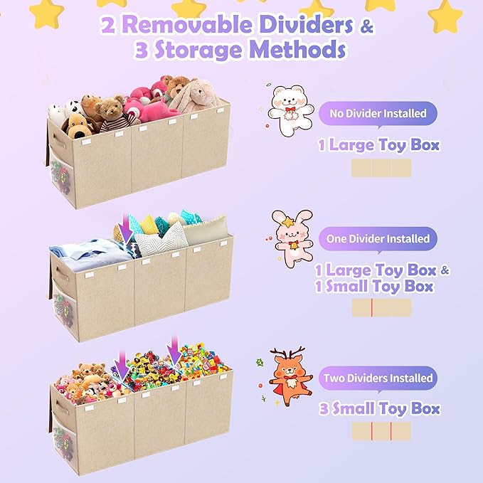 Mabahoo Extra Large Toy Box, Collapsible Sturdy Kids Toy Chest for Boys, Girls, 40"x14"x16" Storage Organizer Toddler Storage Bins with Lids, Toybox Basket for Living Room, Bedroom, Nursery, Beige