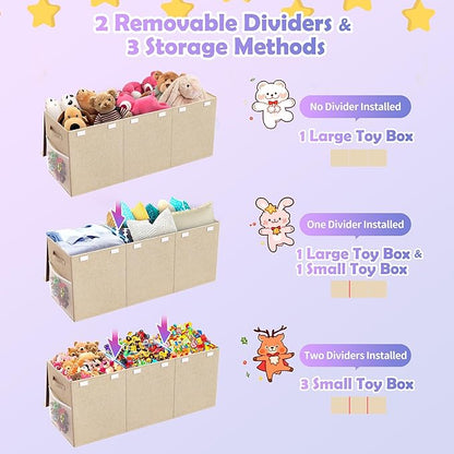 Mabahoo Extra Large Toy Box, Collapsible Sturdy Kids Toy Chest for Boys, Girls, 40"x14"x16" Storage Organizer Toddler Storage Bins with Lids, Toybox Basket for Living Room, Bedroom, Nursery, Beige