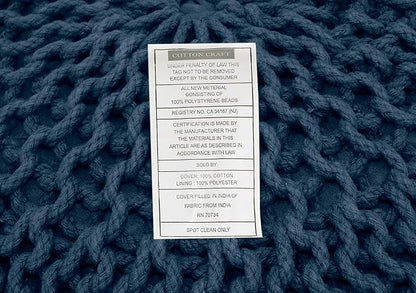 COTTON CRAFT - Hand Knitted Cable Style Dori Pouf - Blue - Floor Ottoman - Cotton Braid Cord - Handmade & Hand Stitched - Truly one of a Kind Seating - 20 Dia x 14 High