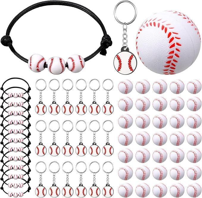 Nosiny 108 Pcs Baseball Party Favors Bulk 36 Pcs Baseball Keychain Gifts 36 Pcs Baseball Stress Balls 36 Pcs Baseball Charm Bracelets for Team Birthday Party Supplies(Baseball)