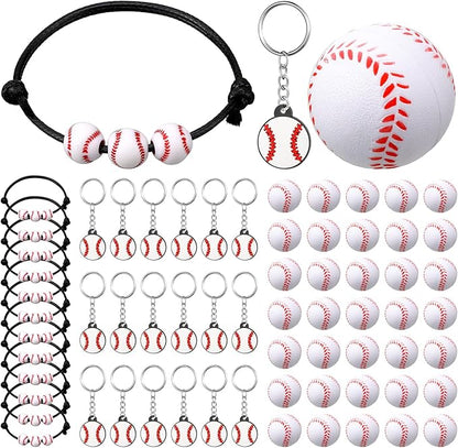 Nosiny 108 Pcs Baseball Party Favors Bulk 36 Pcs Baseball Keychain Gifts 36 Pcs Baseball Stress Balls 36 Pcs Baseball Charm Bracelets for Team Birthday Party Supplies(Baseball)