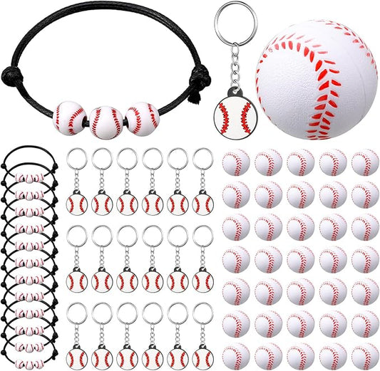 Nosiny 108 Pcs Baseball Party Favors Bulk 36 Pcs Baseball Keychain Gifts 36 Pcs Baseball Stress Balls 36 Pcs Baseball Charm Bracelets for Team Birthday Party Supplies(Baseball)