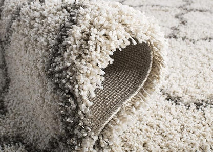 SAFAVIEH Hudson Shag Collection Runner Rug - 2'3" x 14', Ivory & Grey, Moroccan Trellis Design, Non-Shedding & Easy Care, 2-inch Thick Ideal for High Traffic Areas in Living Room, Bedroom (SGH282A)