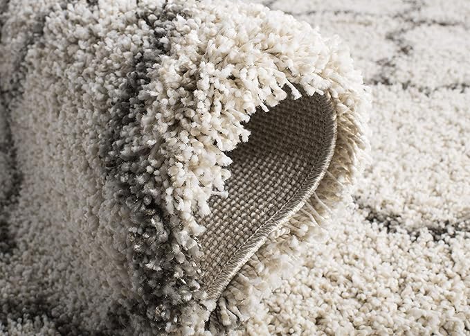 SAFAVIEH Hudson Shag Collection Runner Rug - 2'3" x 14', Ivory & Grey, Moroccan Trellis Design, Non-Shedding & Easy Care, 2-inch Thick Ideal for High Traffic Areas in Living Room, Bedroom (SGH282A)