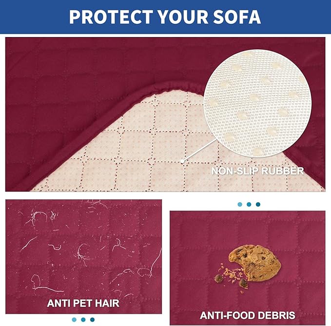 XINEAGE Loveseat Sofa Cover Waterproof Couch Covers for 2 Cushion Couch, Soft Washable Slipcover with Pockets & Non-Slip Elastic Straps, Thick Furniture Protector (Loveseat, Red)