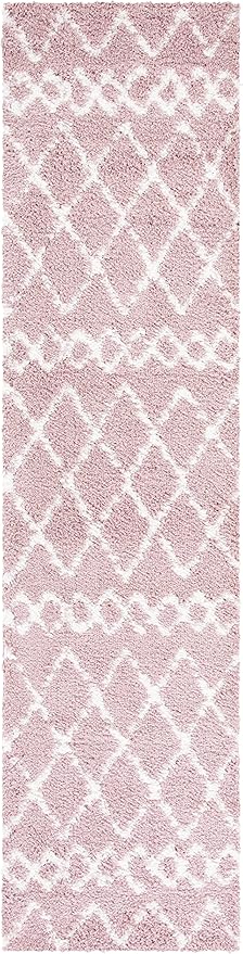 SAFAVIEH Berber Shag Collection Runner Rug - 2'2" x 9', Light Rose & Ivory, Moroccan Boho, Non-Shedding & Easy Care, 1.2-inch Thick Ideal for High Traffic Areas in Living Room, Bedroom (BER165U)