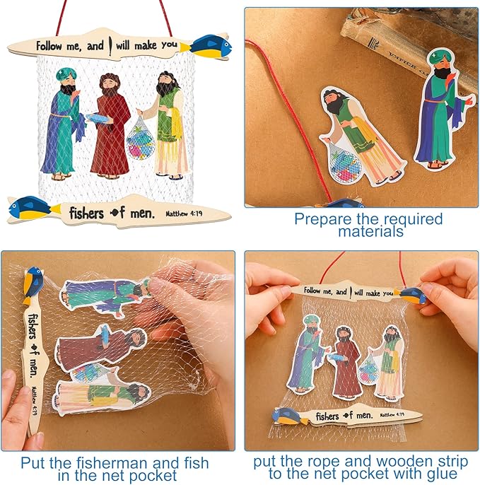 Amyhill 24 Sets 24 Sets Fishers of Men Craft for Kids First Communion Sunday School Crafts Bible Craft Kit Christian Jesus Religious Supplies for Toddlers Kids and Home Activities