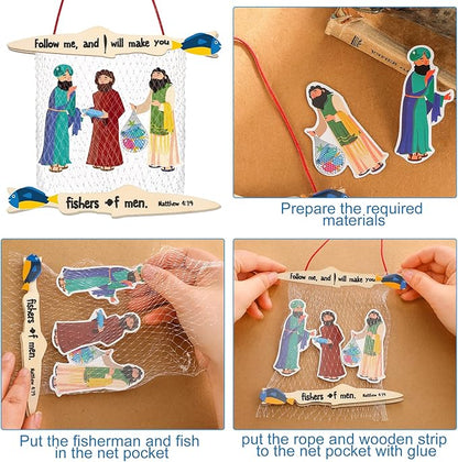 Amyhill 24 Sets 24 Sets Fishers of Men Craft for Kids First Communion Sunday School Crafts Bible Craft Kit Christian Jesus Religious Supplies for Toddlers Kids and Home Activities