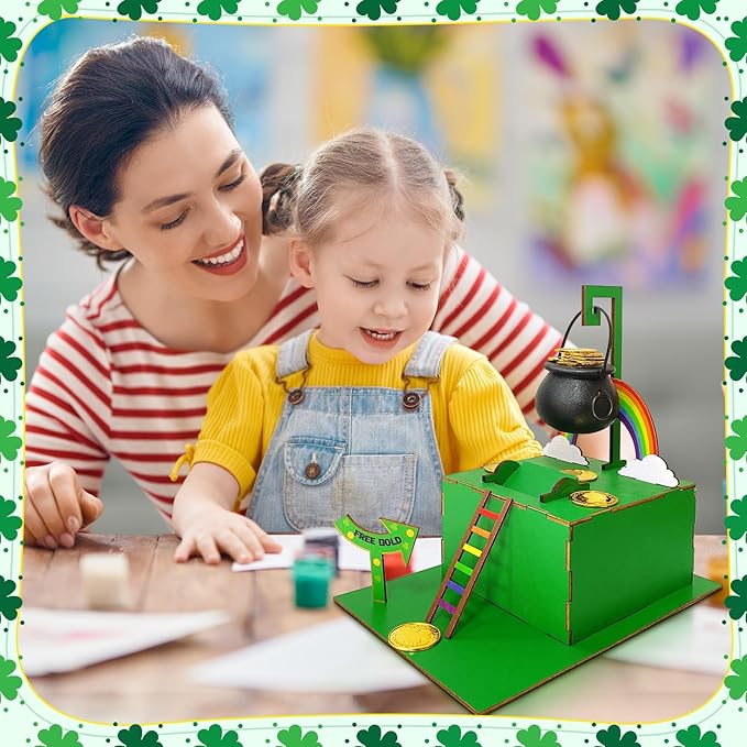Bailiyake St. Patrick's Day Wood DIY Leprechaun Trap Kit St Patricks Day Party Decorations DIY to Catch a Leprechaun Trap Wood Craft Set for Classroom Home Rainbow Irish Shamrock Party Supplies