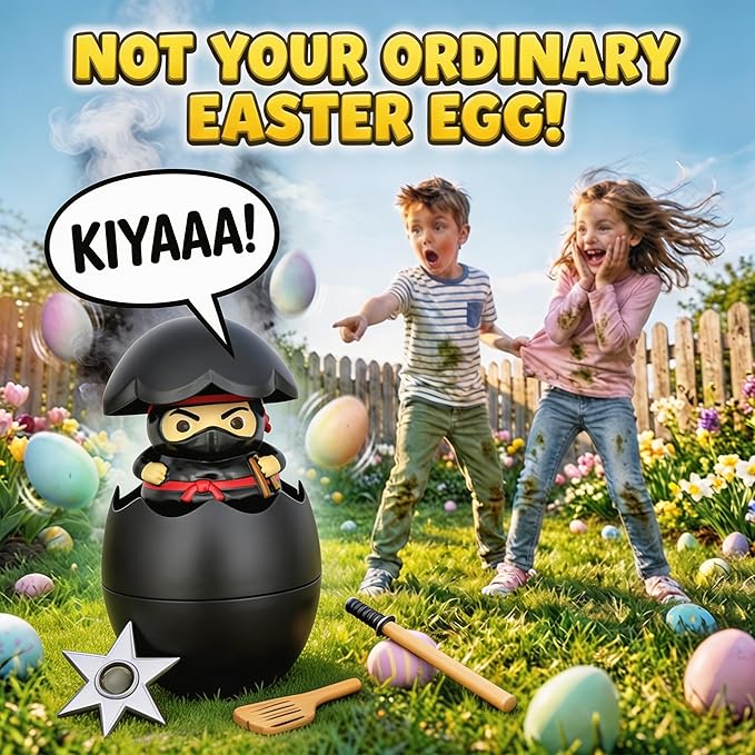 Egg Pops Talking Easter Egg Toy - Figure Pops Up & Plays Sounds, Easter Basket Stuffers for Teens - Interactive Kids Toys or Funny Gag Gifts for Teens, Cute Collectible Spring Character (Ninja)