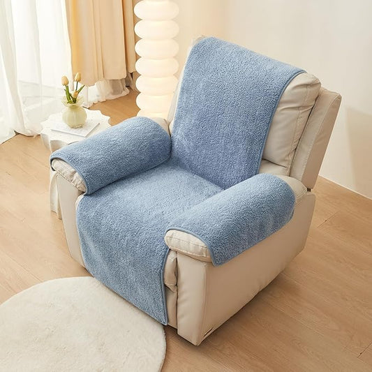 vctops Sherpa Fleece Recliner Chair Cover Super Soft Warm Plush Sofa Slipcover Furniture Protector Non Slip Washable Reclining Chair Cover for Kids, Pets (Blue,30"x91")