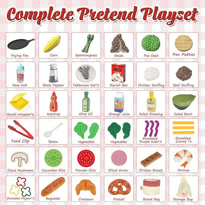 Lehoo Castle Play Kitchen Accessories, Play Food Sets for Kids Kitchen, Fake Food Pretend Play for Toddlers 3-5, Realistic Felt Food Playset for Kids Restaurant Pretend Food with Dishes