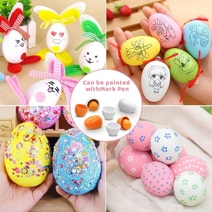 Newmemo Easter Wooden Eggs 6pcs Faux Fake Eggs Easter Decor Eggs Wooden Chicken Eggs Paintable Eggs for DIY Crafts Easter Egg Painting Chicken Coop Pretend Play Kitchen Toy Food Easter Basket Stuffers