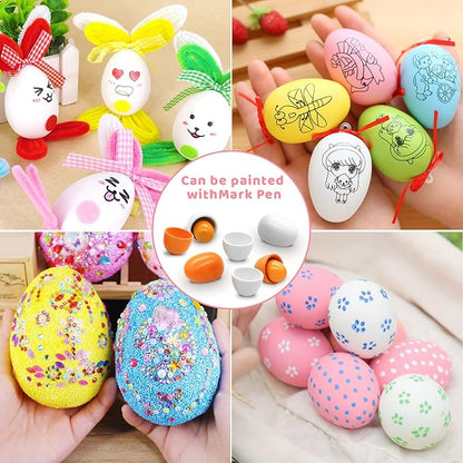 Newmemo Easter Wooden Eggs 6pcs Faux Fake Eggs Easter Decor Eggs Wooden Chicken Eggs Paintable Eggs for DIY Crafts Easter Egg Painting Chicken Coop Pretend Play Kitchen Toy Food Easter Basket Stuffers
