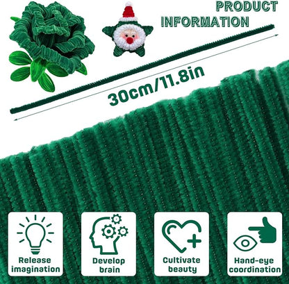 180 Pieces Pipe Cleaners Chenille Stem, Green Pipe Cleaners,Craft Pipe Cleaners, 11.8inch Christmas Pipe Cleaners Chenille Stems for Mother’s Day DIY Art Crafts Decorations Supplies (Green)