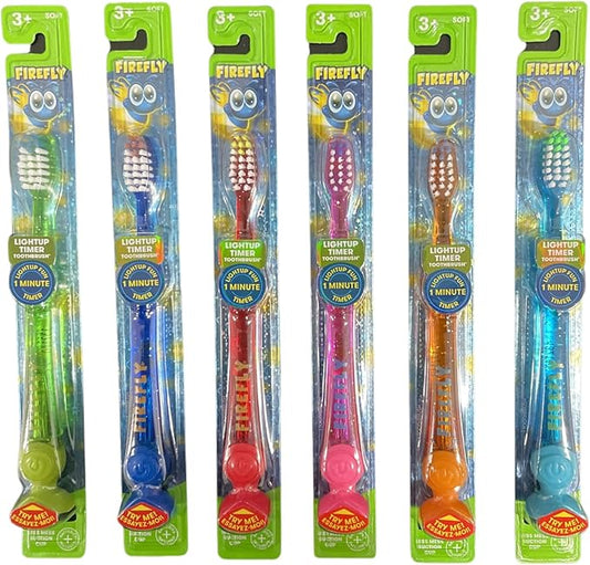 Firefly The Original Flashing Light up Timer Toothbrush for Kids with Suction Cup, 12 Count Pack of 1