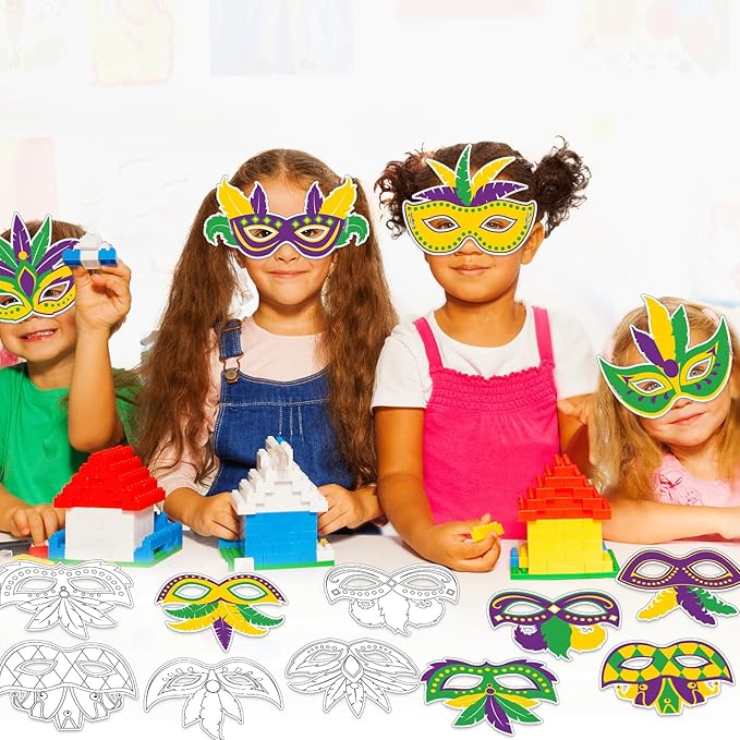 Lonfliness 36 Set Carnival Coloring Mask Mardi Gras Paper Art Craft Kid Color Your Own Style Blank DIY Mask Masquerade Birthday Party Dress-Up Decorations Favor School Classroom Activity Game Supplies