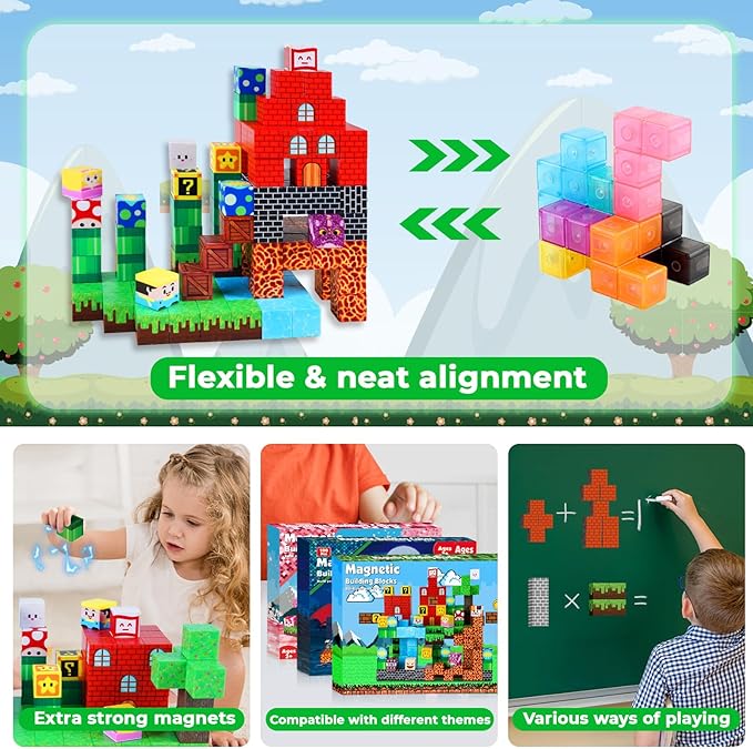 ToyUnited Magnetic Blocks-150 PCS Build Adventure Game Castle World Set - Magnetic Building Cubes Stacking, STEM Montessori Sensory Toys for Kids Boys Girls Ages 3+ Easter Birthday Gifts