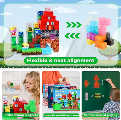 ToyUnited Magnetic Blocks-150 PCS Build Adventure Game Castle World Set - Magnetic Building Cubes Stacking, STEM Montessori Sensory Toys for Kids Boys Girls Ages 3+ Easter Birthday Gifts