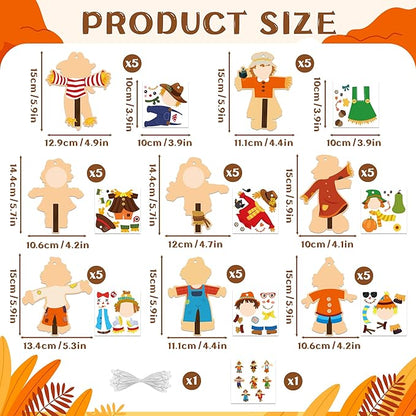 BeYumi Fall Scarecrow Craft Kit - 123Pcs Fall Scarecrow Craft Kit DIY Autumn Thanksgiving Art Craft Make Your Own Scarecrow Set Home Classroom Game Activities Art Supplies Decor for Kindergarten Kids