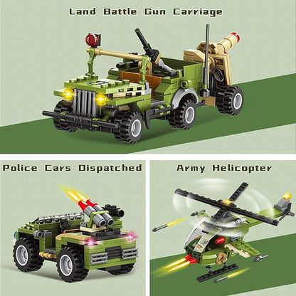 City Military Base Building Block, Compatible with Lego Military Base, Army Toy with War Helicopter, Marine Artillery Vehicle, Police Car, Gift for Kid 6 7 8 9 10 11 12 13 14 Years Old (811 Pieces)