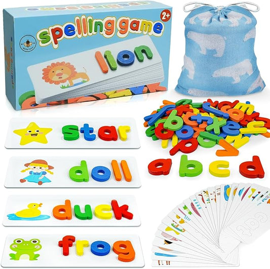 BEESTECH Spelling Matching Letter Games, Educational Learning Toys for Toddlers 2, 3, 4 Years Old, Preschool Learning Toys Activities, Alphabet Montessori Toys for 2,3,4 Year Old Boys, Girls