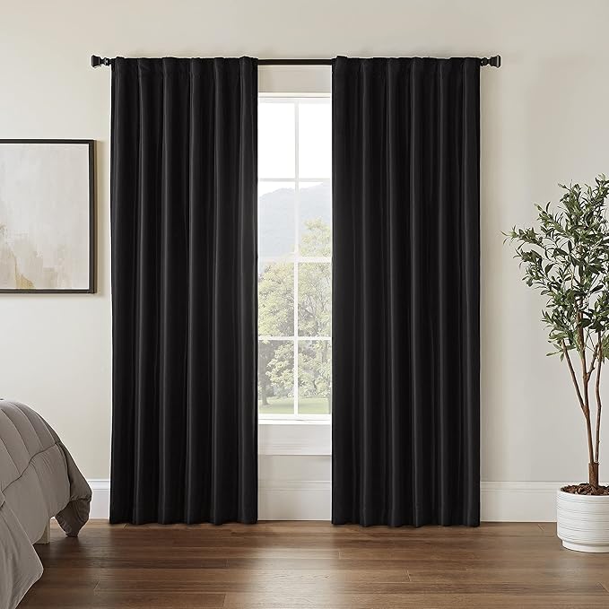 ECLIPSE Fresno Modern Blackout Thermal Rod Pocket Window Curtain for Bedroom (1 Panel), 52" x 95", Black