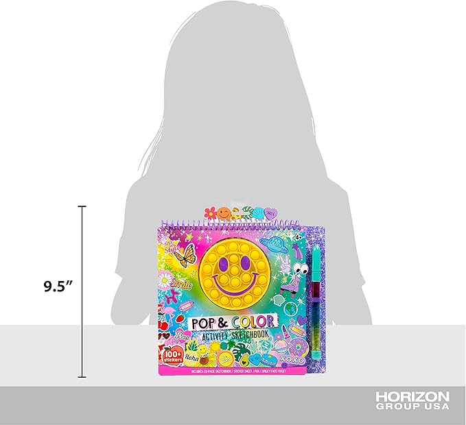 Just My Style Pop & Color Sketchbook, Creative Fidget Sketchbook and Pen Set, Great Weekend Activity, Includes Cute Puffy Stickers & Mindfulness Activity Book for Kids Ages 6, 7, 8, 9