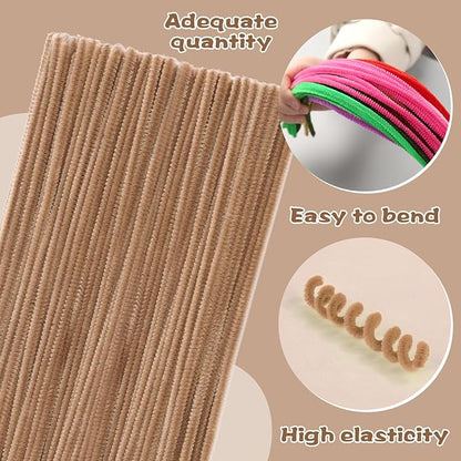100 Pieces Pipe Cleaners Chenille Stem, Coffee Color Pipe Cleaners Set for Pipe Cleaners DIY Arts Crafts Decorations, Chenille Stems Pipe Cleaners (7 mm x 12 Inch)