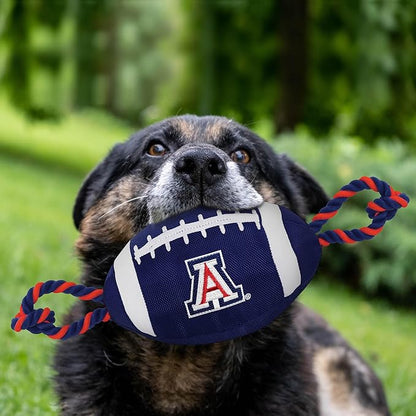 Pets First University of Arizona Football Dog Toy, Tough Quality Nylon Materials, Strong Pull Ropes, Inner Squeaker, Collegiate Team Color