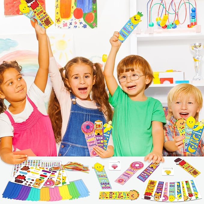 Qyeahkj 32 Sets Fruit Cute Foam Craft for Kids Make Your Own Bookmark Craft DIY Doughnut Taco Foam Craft Arts Bulk Kit Party Favor Supplies DIY Gift for School Home Activities Party Favor Decorations