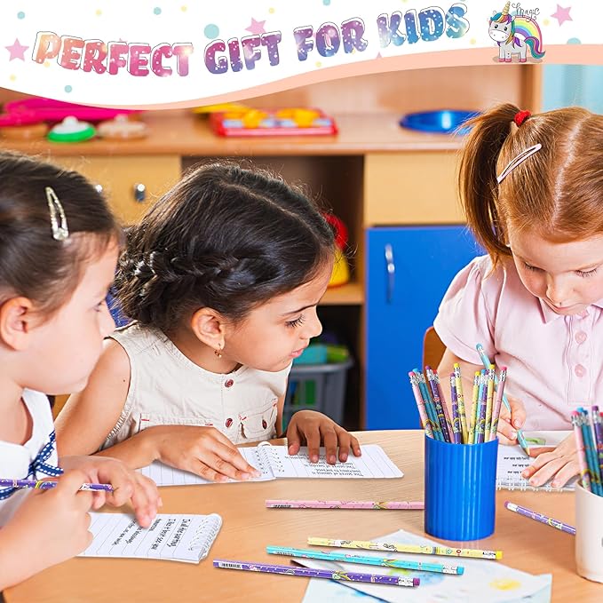 Colarr 161 Pcs Unicorn Party Favor Unicorn School Stationery Set Includes Gift Cup Notebook Pencil Sharpener Eraser Keychain Stamp Slap Bracelet Sticker Card for Unicorn Supplies