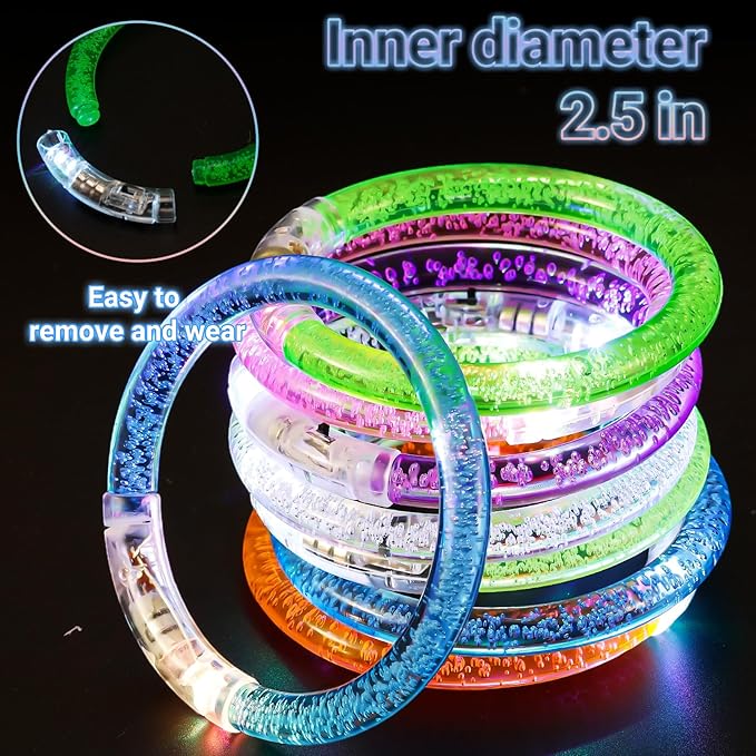50PCS LED Bracelets,7 Color Glow In The Dark Bracelets,Flashing Light Up Bracelets,Glow Bracelets,Glow In The Dark Party Supplies,Light Up Party Favors for Birthday,Concert,Carnival,Festival