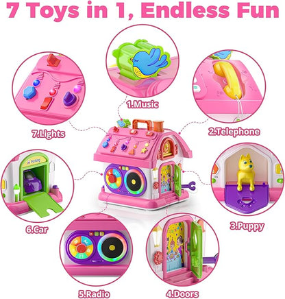 Talkfun Montessori Toy for 1 Year Old Girl Gifts, Musical Bilingual Educational Toddler Toy Age 1-2 Yr 12-18 Month, First Birthday Gift for 1 Year Old Girl (Pink)