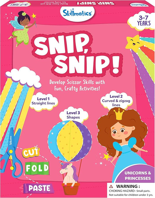 Skillmatics Art & Craft Activity Kit - Snip, Snip Unicorns & Princesses, Develop Scissor Skills, Child Safe, TikTok Viral Sensation, Gifts for Girls & Boys Ages 3, 4, 5, 6, 7