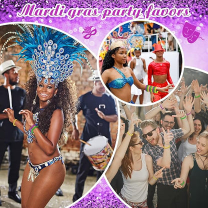 Wettarn 100 Pcs Mardi Gras Silicone Bracelets Mardi Gras Rubber Bracelets Mardi Gras Carnival Bracelet Set Mardi Gras Party Favors for Goodie Bag Favor Stuffers Birthday Party Favors Supplies