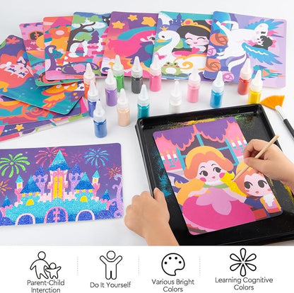 2 in 1 Foil Fun & Sand Art Kits for Kids, Princesses Crafts, No Mess DIY Creative Activity for Girls and Boys Ages 4-8, Learning Toy