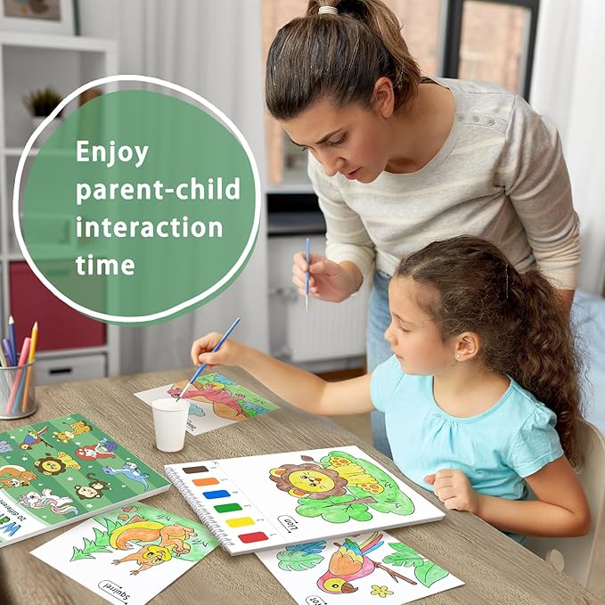 SOCOLER Paint with Water Coloring Books for Toddlers, Animal Theme Mess Free Watercolor Painting Papers for Kids Travel Coloring Kit with 2 Brushes Art Craft Birthday Gift