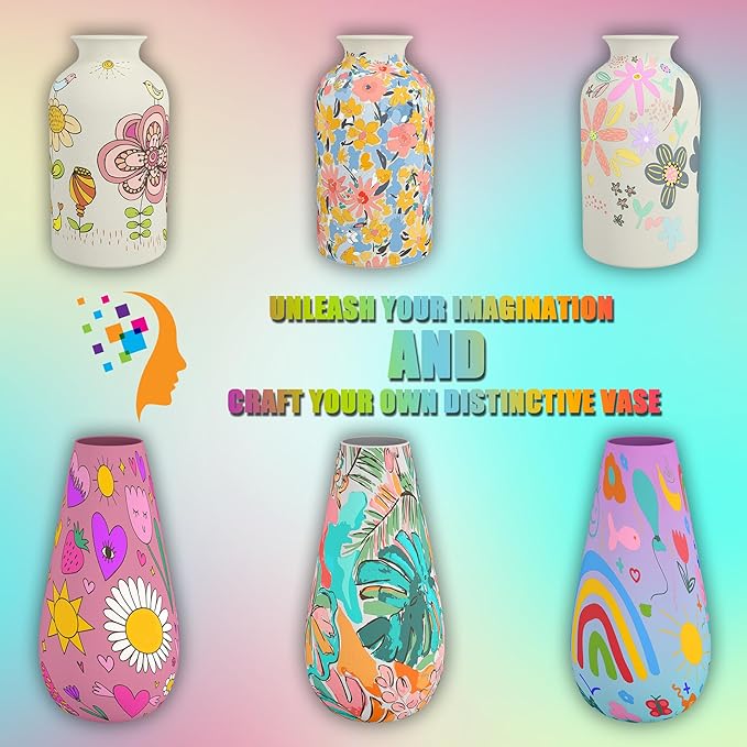 FTBox Crafts Kit for Girls Ages 6-12, Felt Flowers Bouquet and Paint Vase Art Craft Project for Girls, DIY Activity Christmas Birthday Gift for Girls Age 6 7 8 9 10 11 12 Year Old (Ceramic Vases)