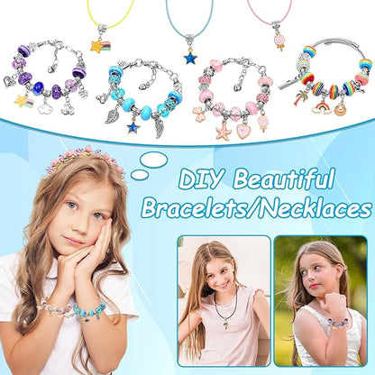Charm Bracelet Making Kit for Girls, Kids Charm Bracelet Making Kit with Jewelry Gift Box for Girls Sister, Necklace Arts Crafts Teen Girl Personalized Gifts for Birthday Holiday Valentines