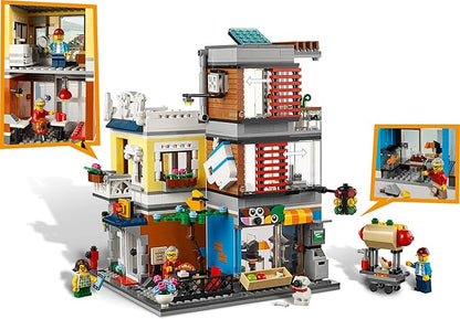 LEGO Creator 3 in 1 Townhouse Pet Shop & Café 31097 Toy Store Building Set with Bank, Town Playset with a Toy Tram, Animal Figures and Minifigures (969 Pieces)