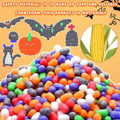 Junkin 1000 Pcs Magic Noodles Foam Crafts Puffs Corn Super Crafts Arts Kit Bulk Building Blocks Model Toys Valentines Kid Gifts for Kindergarten School Stimulates Creativity Supplies(Bright Colors)